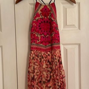 Free people dress from Anthropologie. Embroidered bodice with high-low bottom.